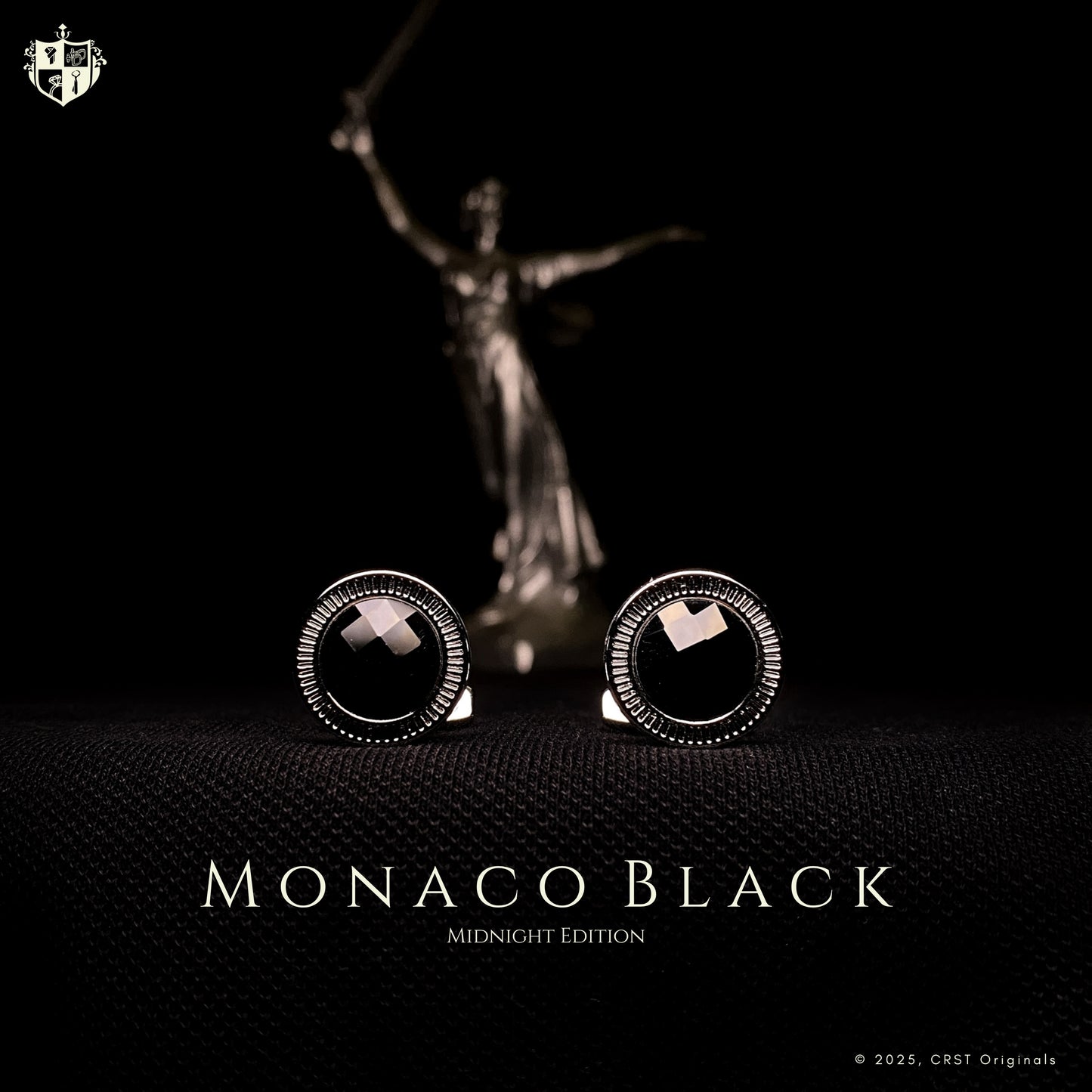 A pair of cufflinks called 'Monaco Blacks" by Crst Originals