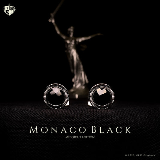 A pair of cufflinks called 'Monaco Blacks" by Crst Originals